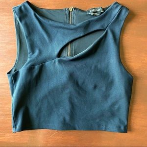 Bebe black crop top with cut out and zip up back